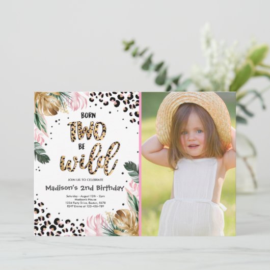 Geboren op twee BE Wild Oerwoud Leopard Print Birt Kaart (Staand voorkant)