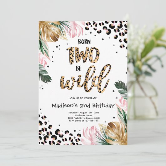 Geboren op twee BE Wild Oerwoud Leopard Print Birt Kaart (Staand voorkant)