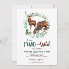Geboren op twee "Be Wild Woodland Birthday Invitat Aankondiging
