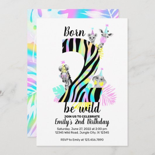 Geboren op twee in het wild 2e verjaardag uitnodig kaart (Voorkant / Achterkant)