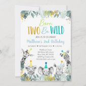 Geboren op twee "Wild Blue Gold Party Animal Birth Kaart (Voorkant)