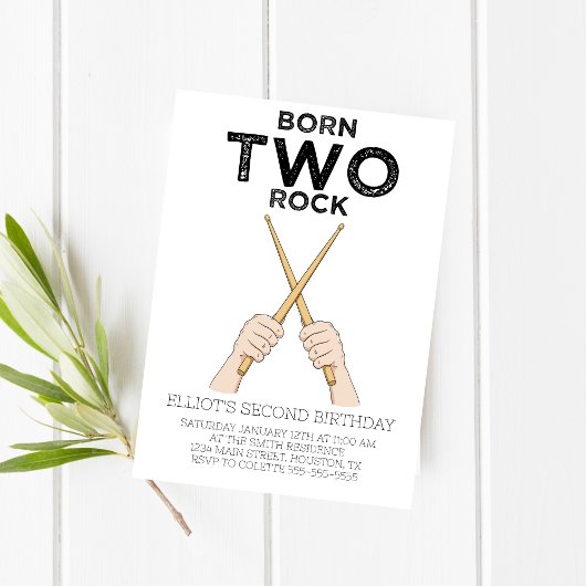 Geboren op Two Rock Second Birthday Party Invitati Kaart
