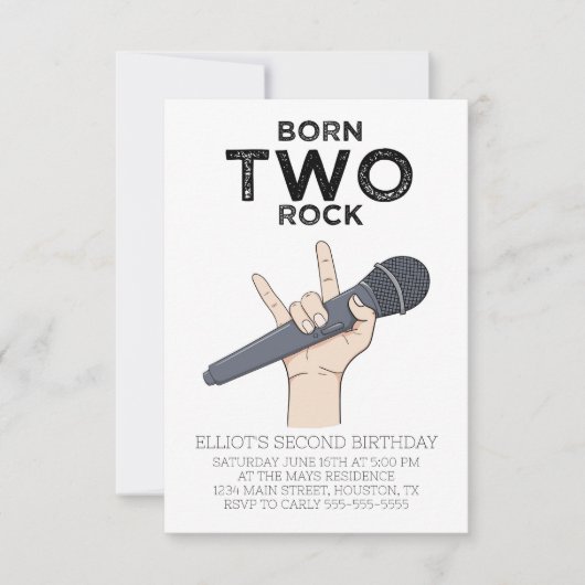 Geboren op Two Rock Second Birthday Party Invitati Kaart (Voorkant)