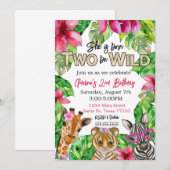 Geboren op TWO: Wild Birthday Invitation Kaart (Voorkant / Achterkant)