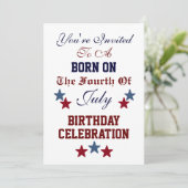 GEBOREN OP VIERDE JULI BIRTHDAY-INVITATIE KAART (Staand voorkant)