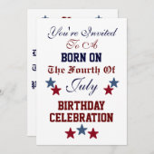 GEBOREN OP VIERDE JULI BIRTHDAY-INVITATIE KAART (Voorkant / Achterkant)