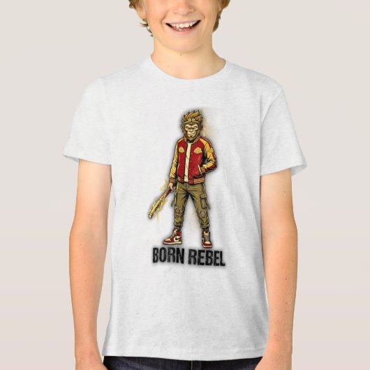 Geboren Rebel Aap Schutter Tri-Blend Shirt (Voorkant)