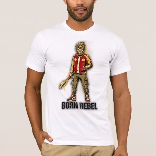 Geboren Rebel Monkey Schutter T-shirt (Voorkant)