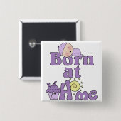 Geboren thuis-slapende baby meisje vierkante button 5,1 cm (Voorkant /achterkant)