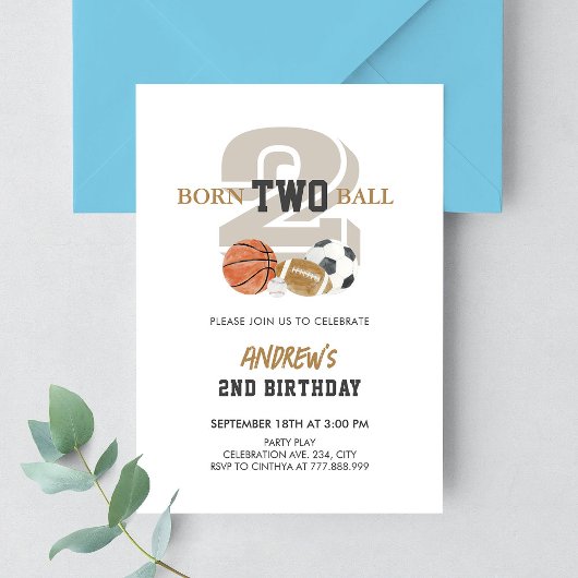 Geboren Twee Bal Verjaardag Jongen 2e Verjaardag Kaart