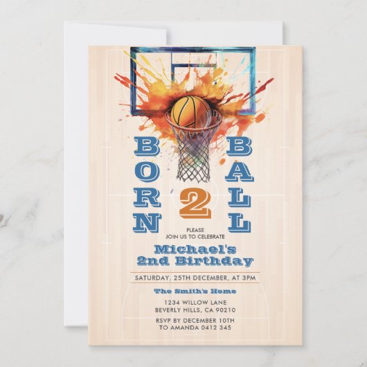 Geboren twee Ball Boy's Basketball 2e Verjaardag P Kaart (Voorkant)