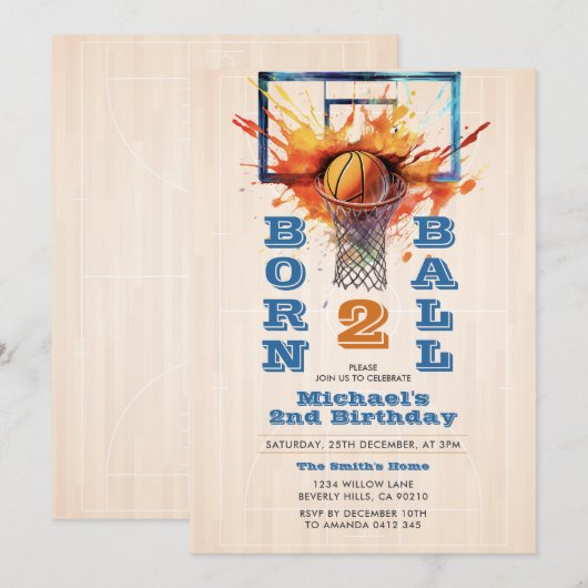 Geboren twee Ball Boy's Basketball 2e Verjaardag P Kaart (Voorkant / Achterkant)