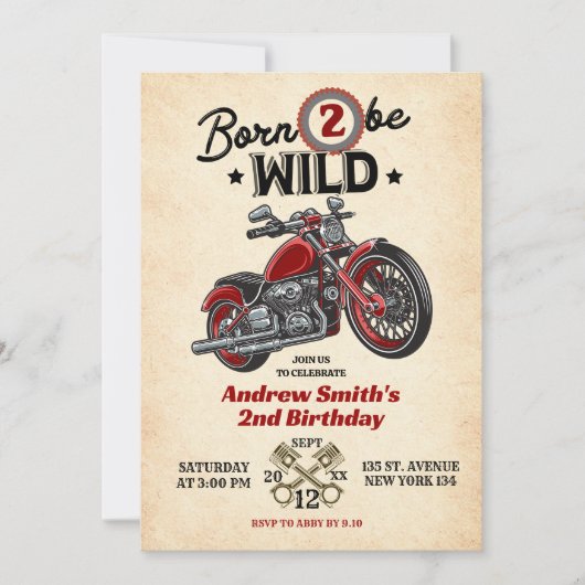 Geboren Twee Be Wild Motorfiets 2e Verjaardag Jong Kaart (Voorkant)