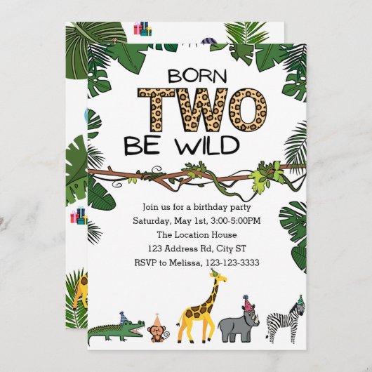 geboren TWO Wild Birthday Kaart (Voorkant / Achterkant)