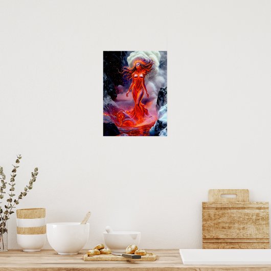 "Geboren uit het Inferno" - Vulkanisch vrouwenport Poster (Keuken)