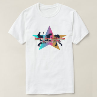 Geboren uit lawaai, opgegroeid op riffs t-shirt