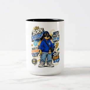 Geboren Vermoeid Grappig T-Shirt voor Uitgeputte V Tweekleurige Koffiemok