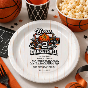 Geboren voor Basketbal   Sport Thema 2e Verjaardag Papieren Bordje