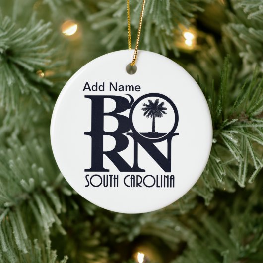 GEBORN South Carolina, aangepast (blauwe tekst) Keramisch Ornament (Boom)