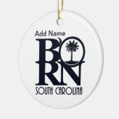 GEBORN South Carolina, aangepast (blauwe tekst) Keramisch Ornament (Links)