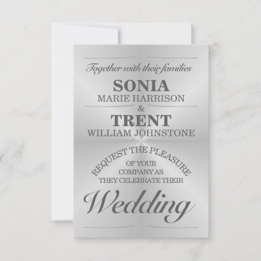 Geborsteld Aluminium Moderne Huwelijksuitnodiging Kaart (Voorkant)