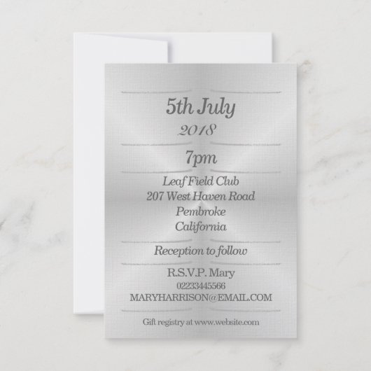 Geborsteld Aluminium Moderne Huwelijksuitnodiging Kaart (Achterkant)