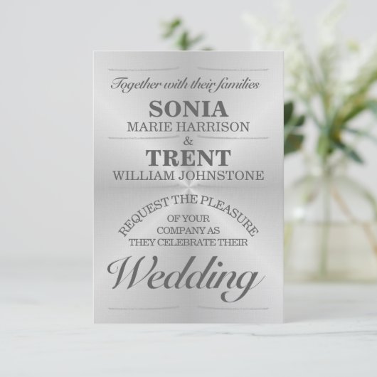 Geborsteld Aluminium Moderne Huwelijksuitnodiging Kaart (Staand voorkant)