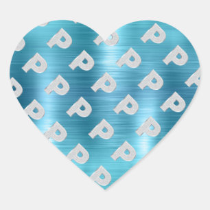 Geborsteld Aqua Zilver Letter P Hart Sticker