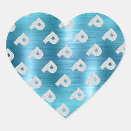 Geborsteld Aqua Zilver Letter P Hart Sticker