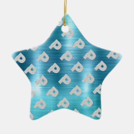 Geborsteld Aqua Zilver Letter P Keramisch Ornament