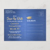 Geborsteld Blauw & Goud Afstuderen Foto Bewaar de  Briefkaart (Achterkant)