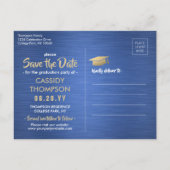 Geborsteld Blauw & Goud Afstuderen Foto Bewaar de  Briefkaart (Achterkant)