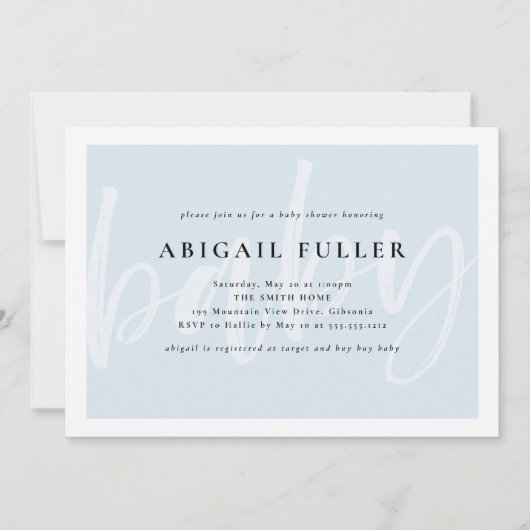 Geborsteld blauwe en witte babyshower uitnodiging (Voorkant)