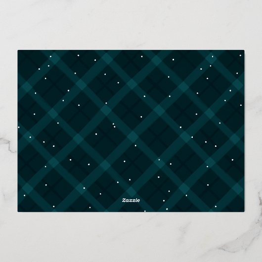 Geborsteld Blauwgroen Plaid Merry Christmas Non-Fo Folie Feestdagenkaart (Achterkant)