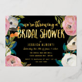 Geborsteld Bloemig Bruiloftsfeest Goud Folie Uitno Folie Uitnodiging (Voorkant)