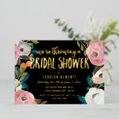 Geborsteld Bloemig Bruiloftsfeest Goud Folie Uitno Uitnodiging (Staand Voorkant)