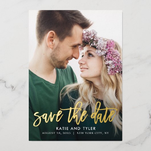 Geborsteld Charm ECHT FOIL Save The Date Kaart (Voorkant)