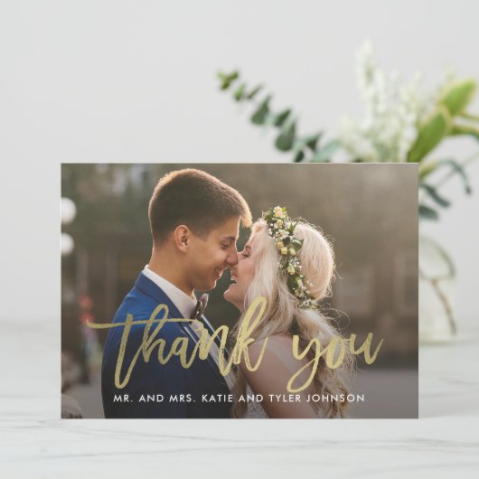 Geborsteld Charm Wedding Bedankt Card Faux Folie (Staand voorkant)