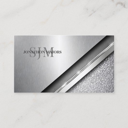 Geborsteld Chroom & Steen Monogram ID1042 Visitekaartje (Voorkant)