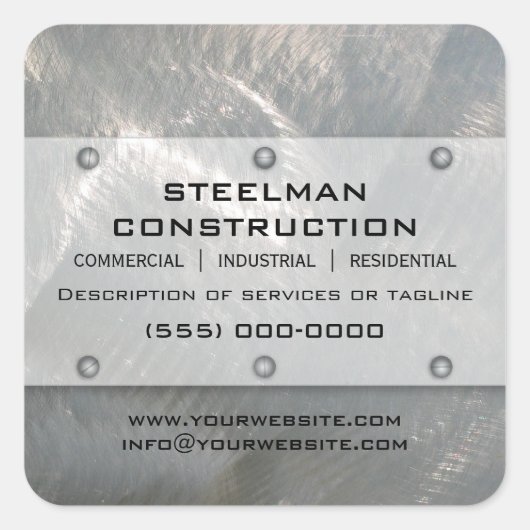 Geborsteld Faux Zilver Metaal-look Promotie Vierkante Sticker (Voorkant)