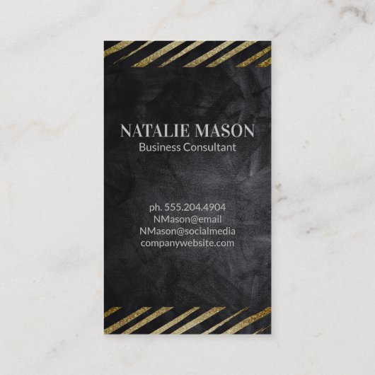 Geborsteld gestreept | Zwart textuur visitekaartje (Achterkant)