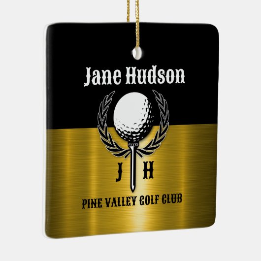 Geborsteld Goud Custom Golf Monogram Ontwerp Keramisch Ornament (Rechts)