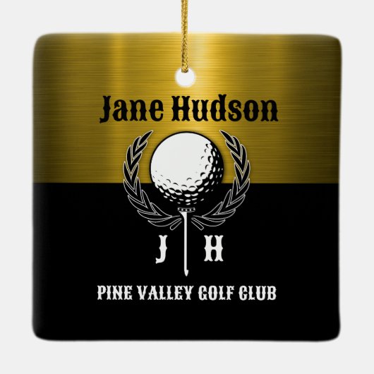 Geborsteld Goud Custom Golf Monogram Ontwerp Keramisch Ornament (Achterkant)
