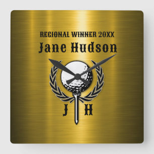 Geborsteld Goud Custom Golf Monogram Ontwerp Vierkante Klok