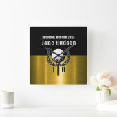 Geborsteld Goud Custom Golf Monogram Ontwerp Vierkante Klok (Huis)