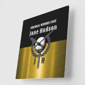 Geborsteld Goud Custom Golf Monogram Ontwerp Vierkante Klok (Hoek)