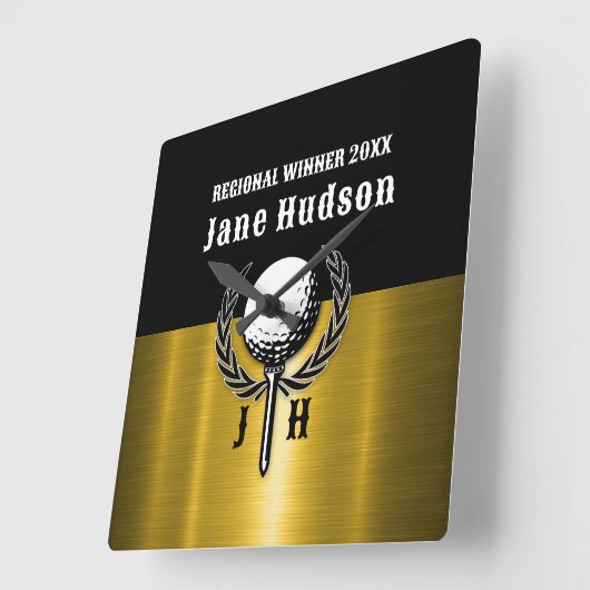Geborsteld Goud Custom Golf Monogram Ontwerp Vierkante Klok (Hoek)