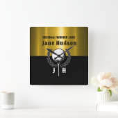 Geborsteld Goud Custom Golf Monogram Ontwerp Vierkante Klok (Huis)
