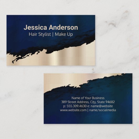 Geborsteld goud | Donkerblauw Visitekaartje (Voorkant / Achterkant)