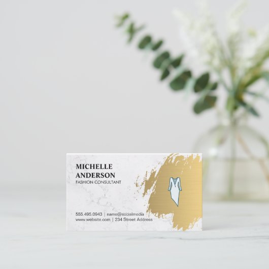 Geborsteld goud | Garderobe Kunstenaar | Mode Desi Visitekaartje (Staand voorkant)
